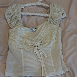 La Hearts Cream Textured Blouse